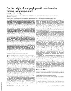 On the Origin of and Phylogenetic Relationships Among Living Amphibians