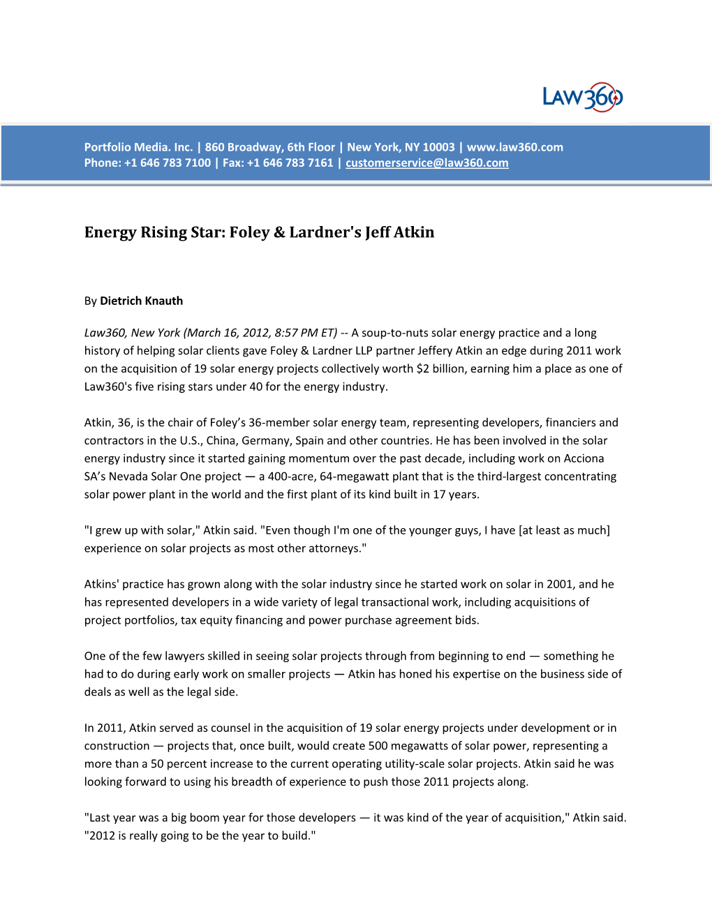 Energy Rising Star: Foley & Lardner's Jeff Atkin