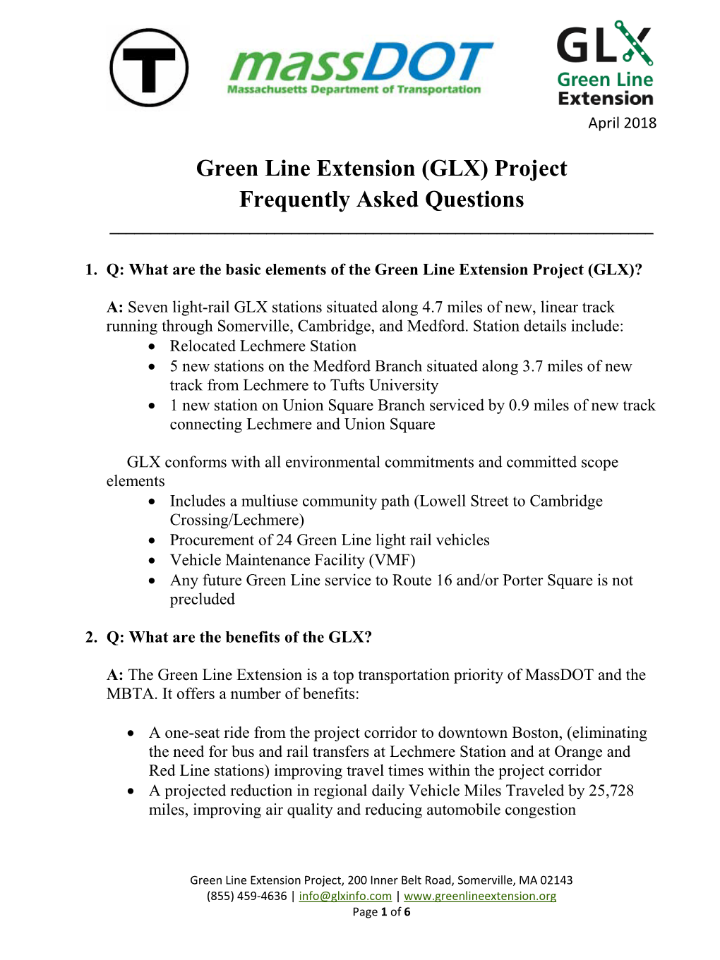 Green Line Extension (GLX) Project Frequently Asked Questions ______