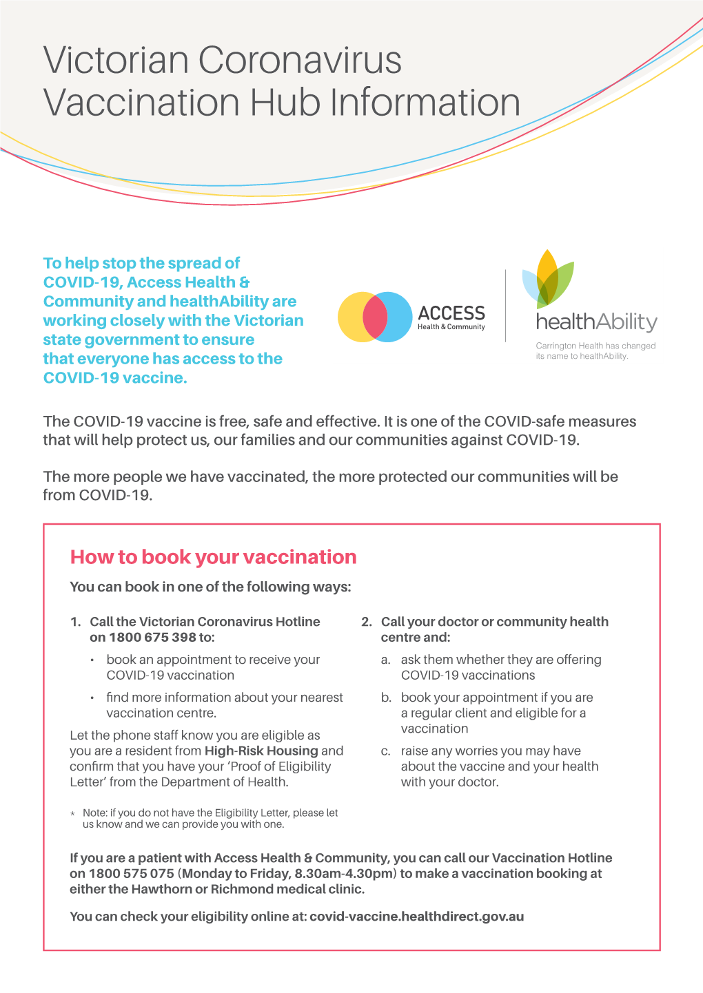 Victorian Coronavirus Vaccination Hub Information