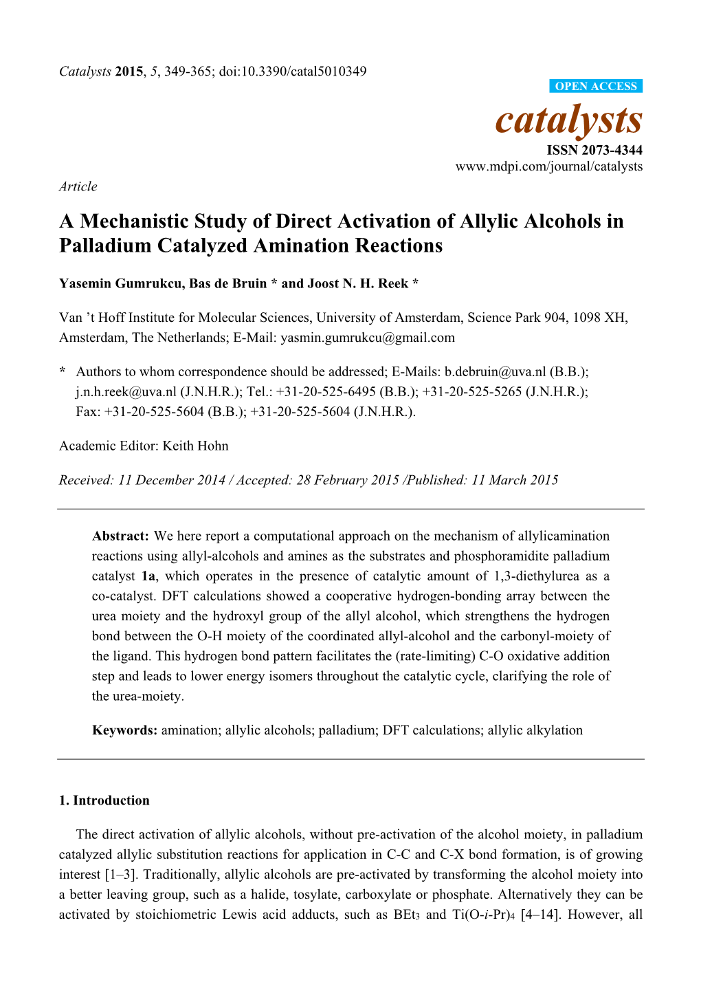 A Mechanistic Study of Direct Activation of Allylic Alcohols in Palladium Catalyzed Amination Reactions