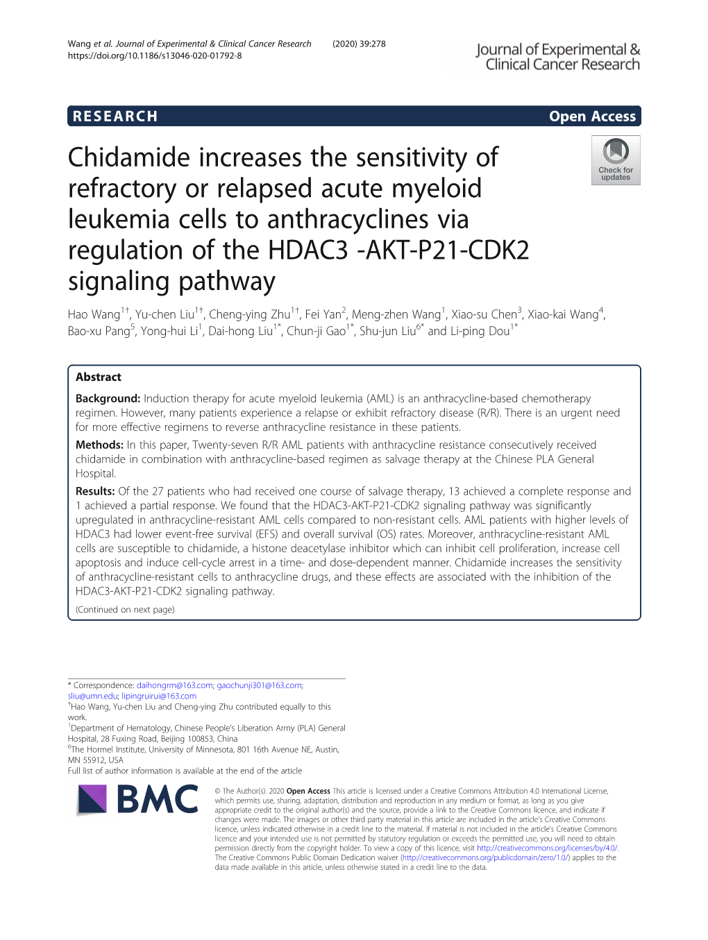 Chidamide Increases the Sensitivity of Refractory Or Relapsed Acute Myeloid
