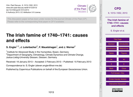 The Irish Famine of 1740--1741