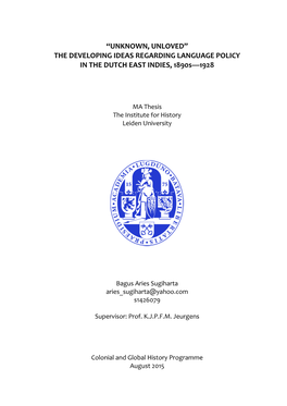 THE DEVELOPING IDEAS REGARDING LANGUAGE POLICY in the DUTCH EAST INDIES, 1890S—1928