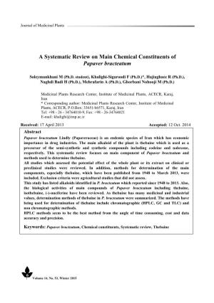 A Systematic Review on Main Chemical Constituents of Papaver Bracteatum