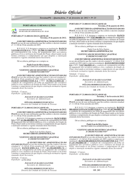 Diário Oficial Teresina(PI) - Quarta-Feira, 1O De Fevereiro De 2012 • No 23 3