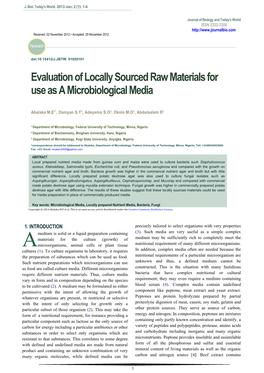 Evaluation of Locally Sourced Raw Materials for Use As a Microbiological Media