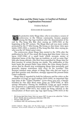 Shugs Ldan and the Dalai Lama: a Conflict of Political Legitimation Processes?