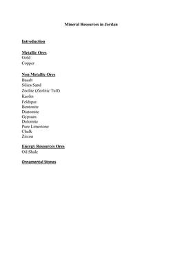 Mineral Resources in Jordan Introduction Metallic Ores Gold