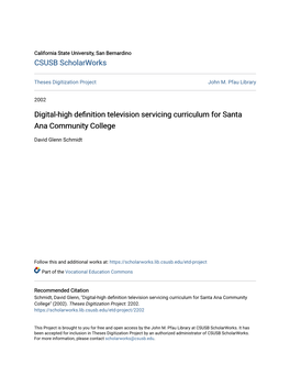 Digital-High Definition Television Servicing Curriculum for Santa Ana Community College