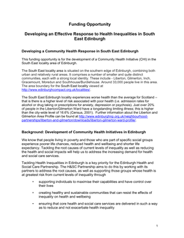 Funding Opportunity Developing an Effective Response to Health Inequalities in South East Edinburgh