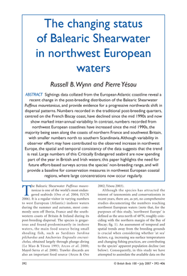 The Changing Status of Balearic Shearwater in Northwest European Waters Russell B.Wynn and Pierre Yésou
