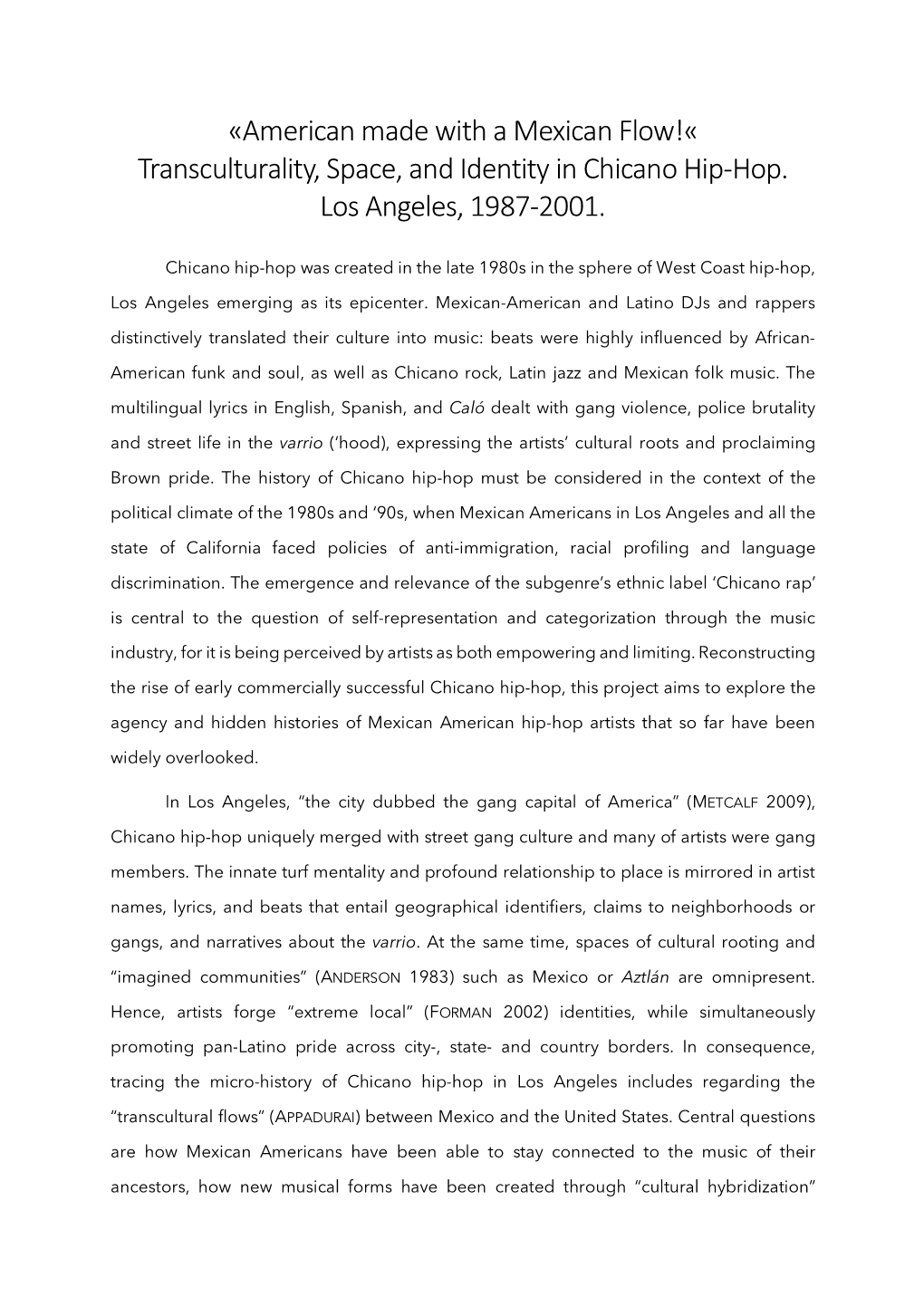 Transculturality, Space, and Identity in Chicano Hip-Hop. Los Angeles, 1987-2001