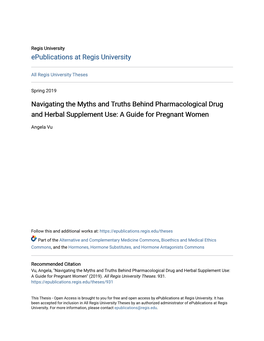 Navigating the Myths and Truths Behind Pharmacological Drug and Herbal Supplement Use: a Guide for Pregnant Women