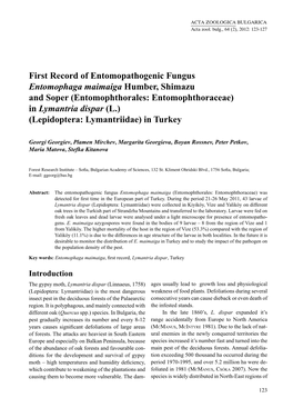 Entomophthorales: Entomophthoraceae) in Lymantria Dispar (L.) (Lepidoptera: Lymantriidae) in Turkey