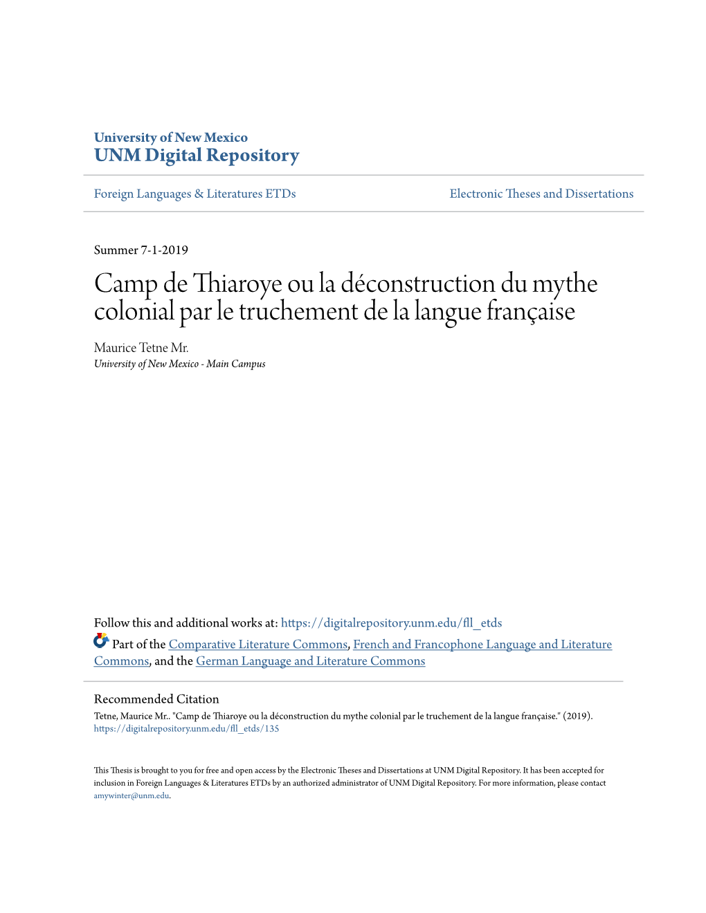 Camp De Thiaroye Ou La Déconstruction Du Mythe Colonial Par Le Truchement De La Langue Française Maurice Tetne Mr