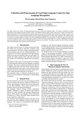 Collection and Preprocessing of Czech Sign Language Corpus for Sign Language Recognition