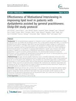 Effectiveness of Motivational Interviewing in Improving Lipid Level