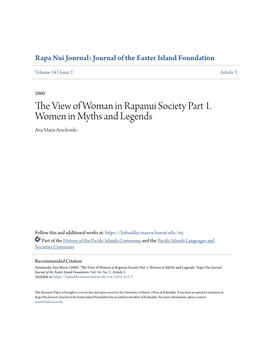 The View of Woman in Rapanui Society Part 1. Women in Myths and Legends 1