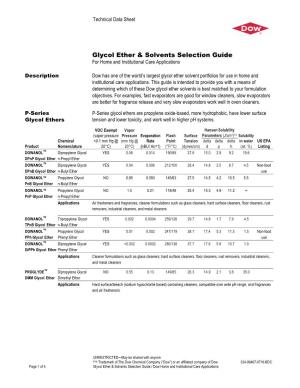 Glycol Ether & Solvents Selection Guide