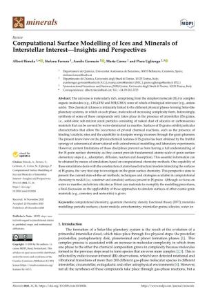Computational Surface Modelling of Ices and Minerals of Interstellar Interest—Insights and Perspectives