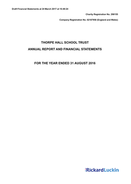 Thorpe Hall School Trust Annual Report and Financial Statements for The