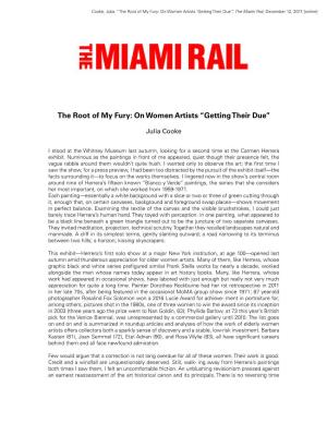On Women Artists ‘Getting Their Due’”, the Miami Rail, December 12, 2017