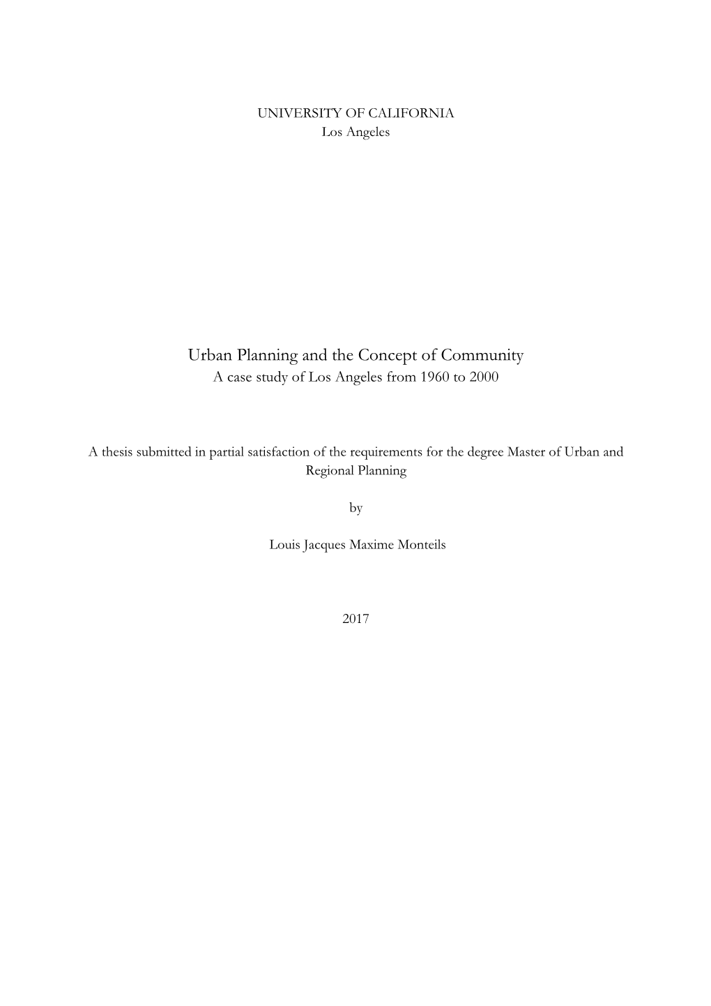 Urban Planning and the Concept of Community a Case Study of Los Angeles from 1960 to 2000