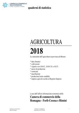 Quaderno Agricoltura 2018 Della Provincia Di Rimini
