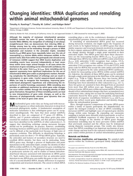 Trna Duplication and Remolding Within Animal Mitochondrial Genomes