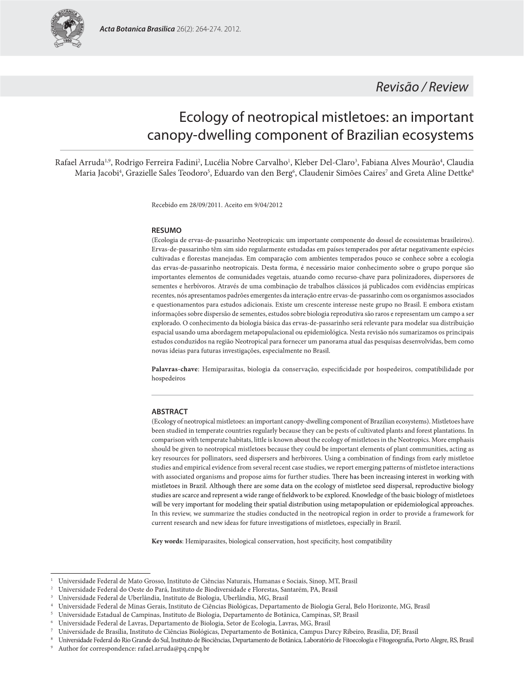 Ecology of Neotropical Mistletoes: an Important Canopy-Dwelling Component of Brazilian Ecosystems