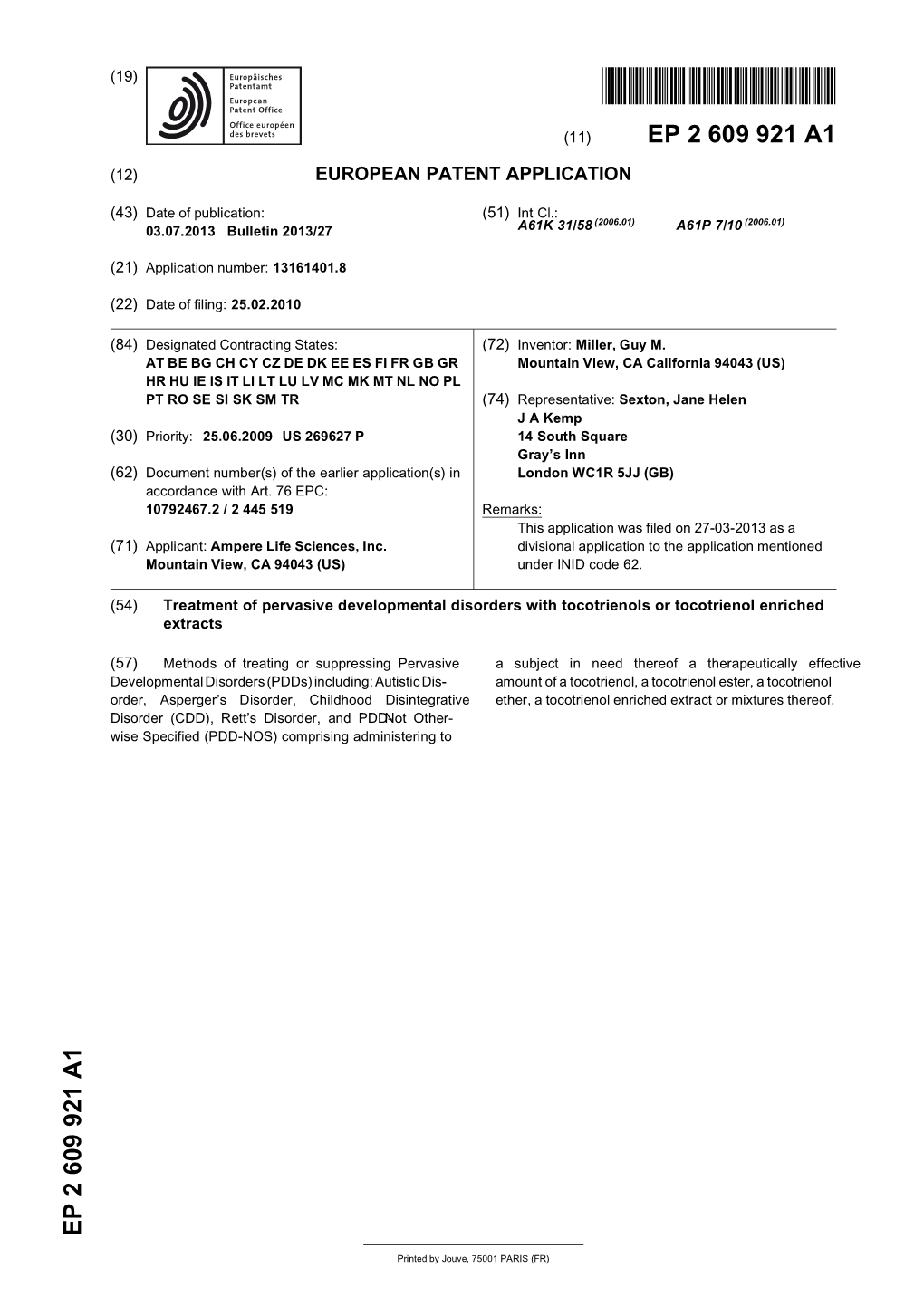 Treatment of Pervasive Developmental Disorders with Tocotrienols Or Tocotrienol Enriched Extracts