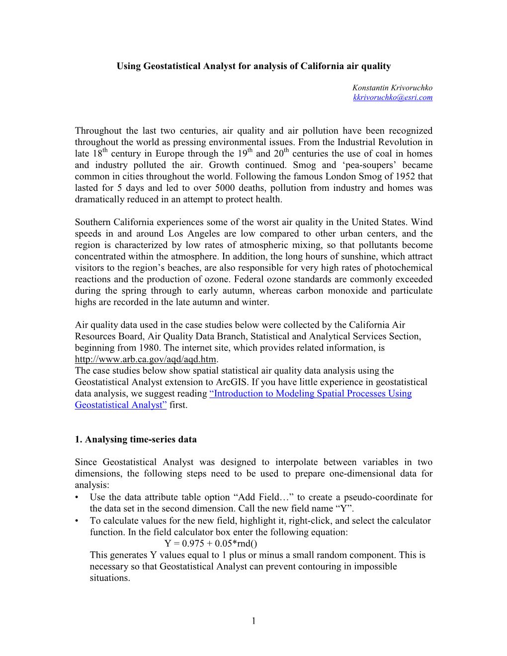 Using Geostatistical Analyst for Analysis of California Air Quality