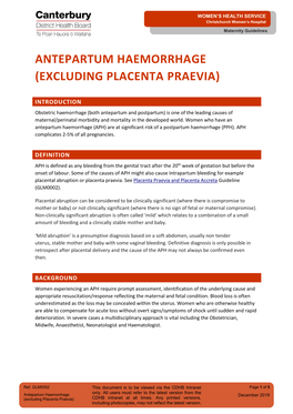 Antepartum Haemorrhage (Excluding Placenta Praevia)