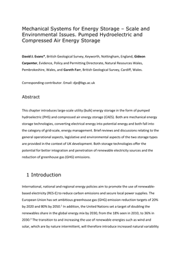 Scale and Environmental Issues. Pumped Hydroelectric and Compressed Air Energy Storage