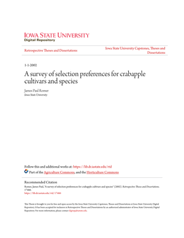 A Survey of Selection Preferences for Crabapple Cultivars and Species James Paul Romer Iowa State University