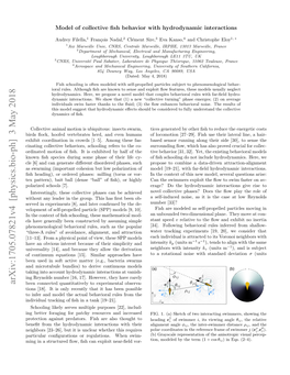 Model of Collective Fish Behavior with Hydrodynamic Interactions