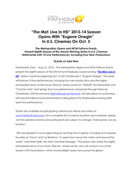 2013-14 Met Live in HD Series Release