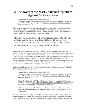 21. Answers to the Most Common Objections Against Sedevacantism
