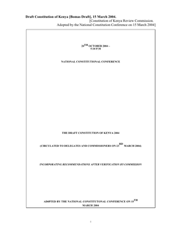 Draft Constitution of Kenya [Bomas Draft], 15 March 2004