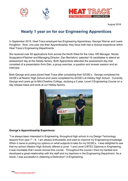 Nearly 1 Year on for Our Engineering Apprentices
