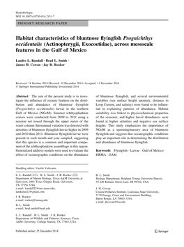 Habitat Characteristics of Bluntnose Flyingfish