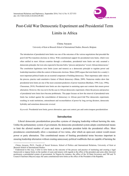 Post-Cold War Democratic Experiment and Presidential Term Limits in Africa