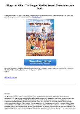 Bhagavad Gita - the Song of God by Swami Mukundananda Book