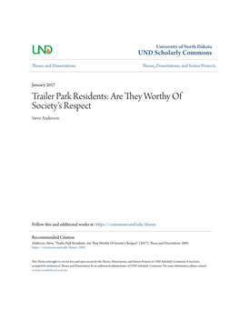 Trailer Park Residents: Are They Worthy of Society's Respect Steve Anderson