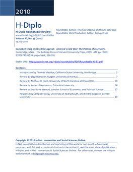 H-Diplo Roundtable, Vol. XI, No. 33