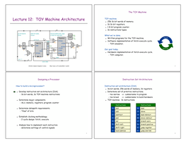 Lecture 12: TOY Machine Architecture TOY Machine