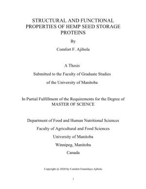STRUCTURAL and FUNCTIONAL PROPERTIES of HEMP SEED STORAGE PROTEINS by Comfort F
