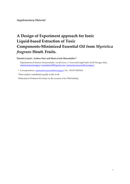 A Design of Experiment Approach for Ionic Liquid-Based Extraction of Toxic Components-Minimized Essential Oil from Myristica Fragrans Houtt