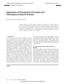 Application of Chiropractic Principles and Techniques to Equine Practice